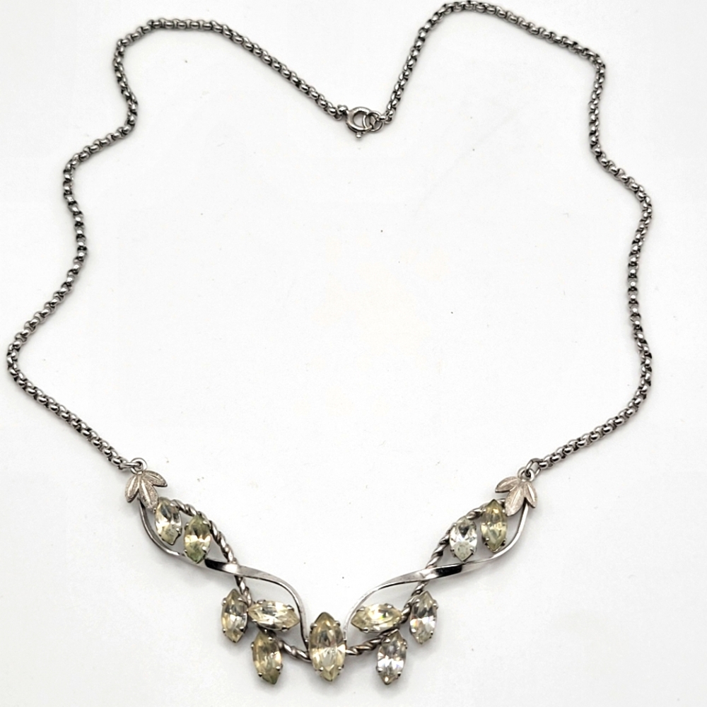 VTG Sterling Silver Van Dell Necklace | Clear Rhinestones | SIGNED